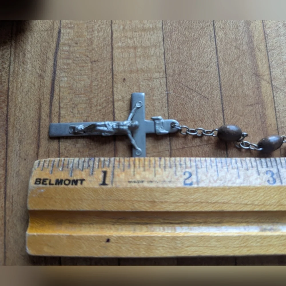 Vintage Wooden Brown Rosary beads Crucifix Virgin Mary